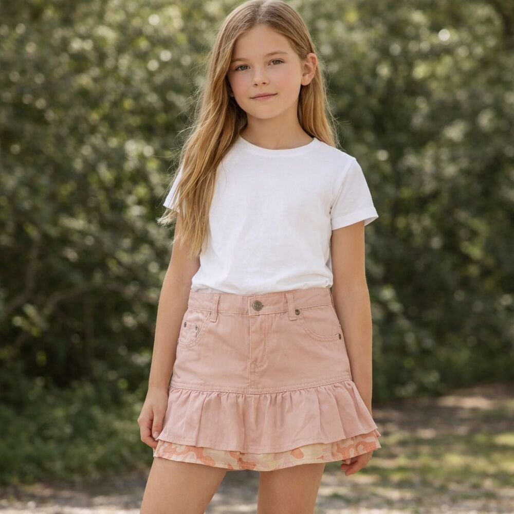 Pink Camo Ruffle Skort Cotton Y2K Mini Skirt Shorts Girls L Spring Summer NWT